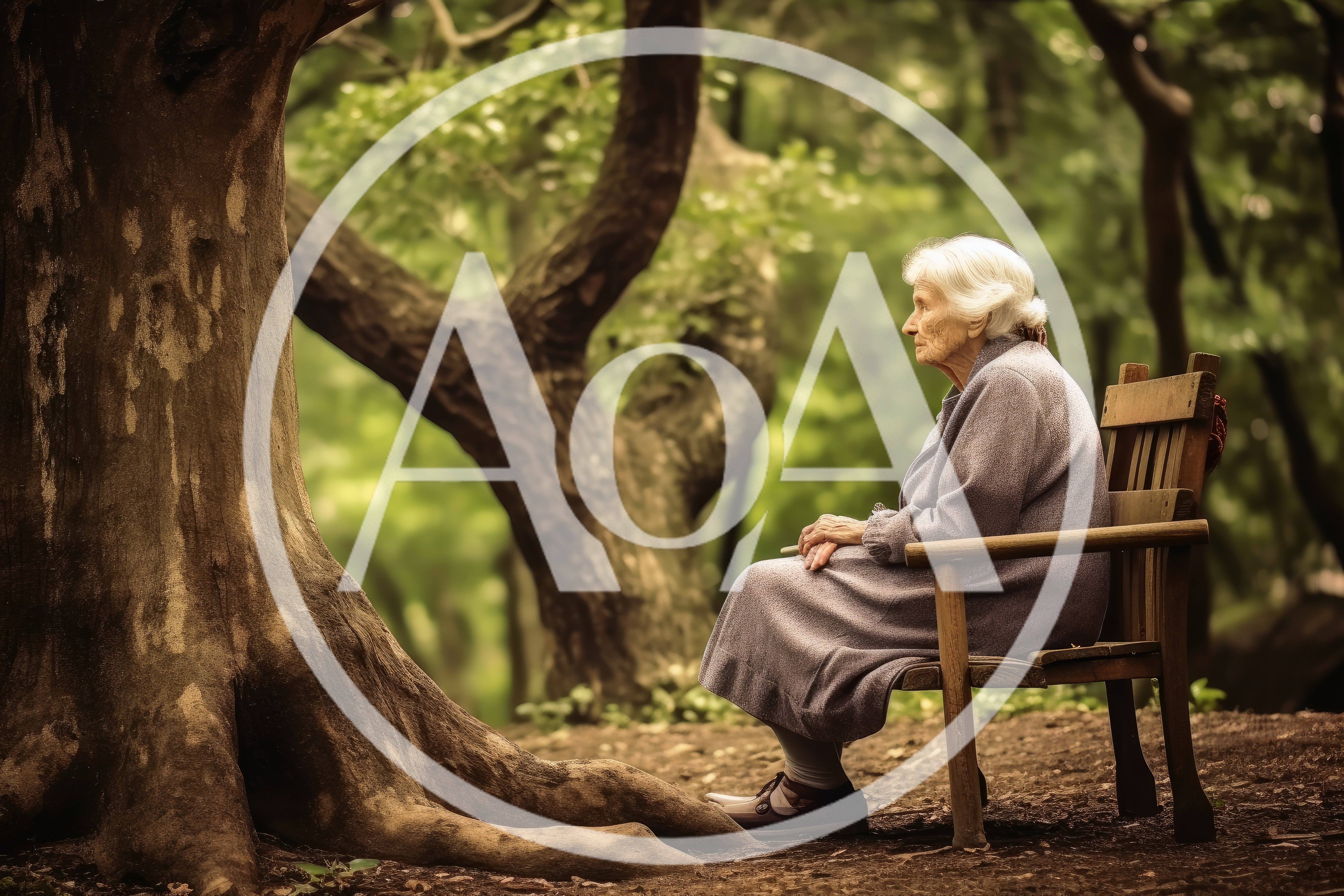 Elderly Woman Sitting Alone on a Park Bench