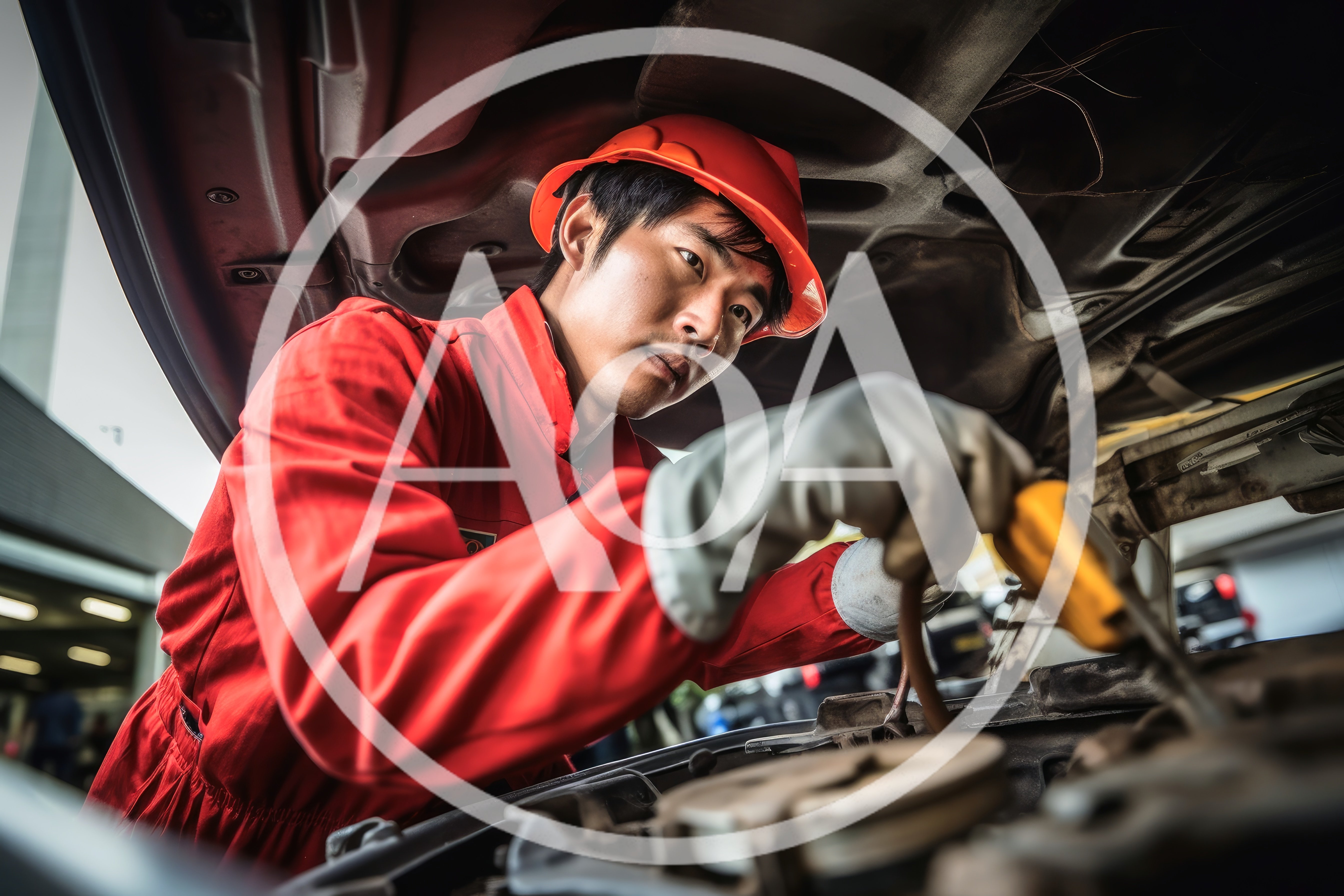 Asian Mechanic Repairing Car Engine In Workshop