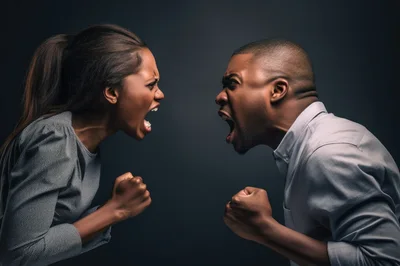 Angry Couple Shouting At Each Other In Studio