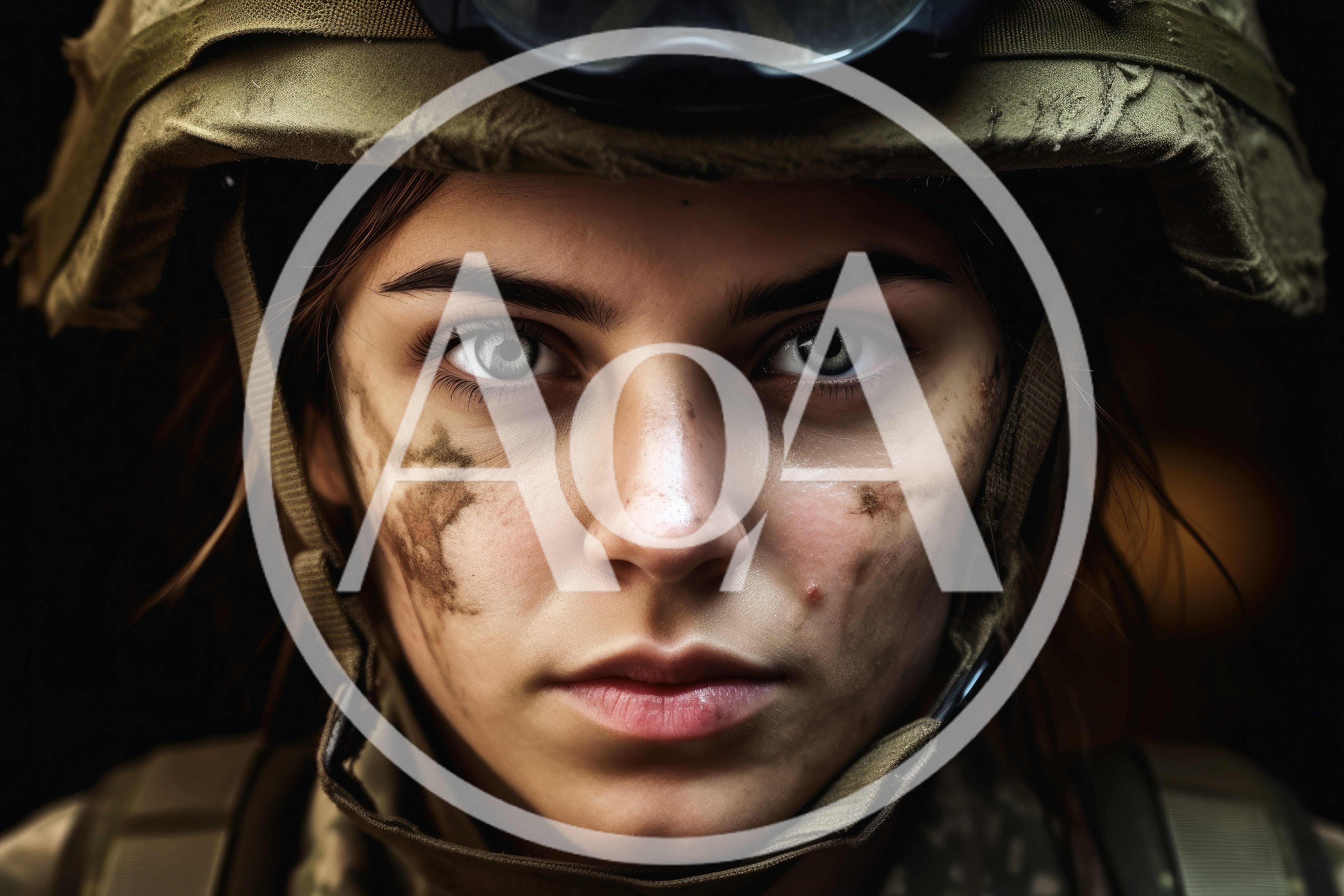 Portrait Of A Young Female Soldier With Camouflage Paint