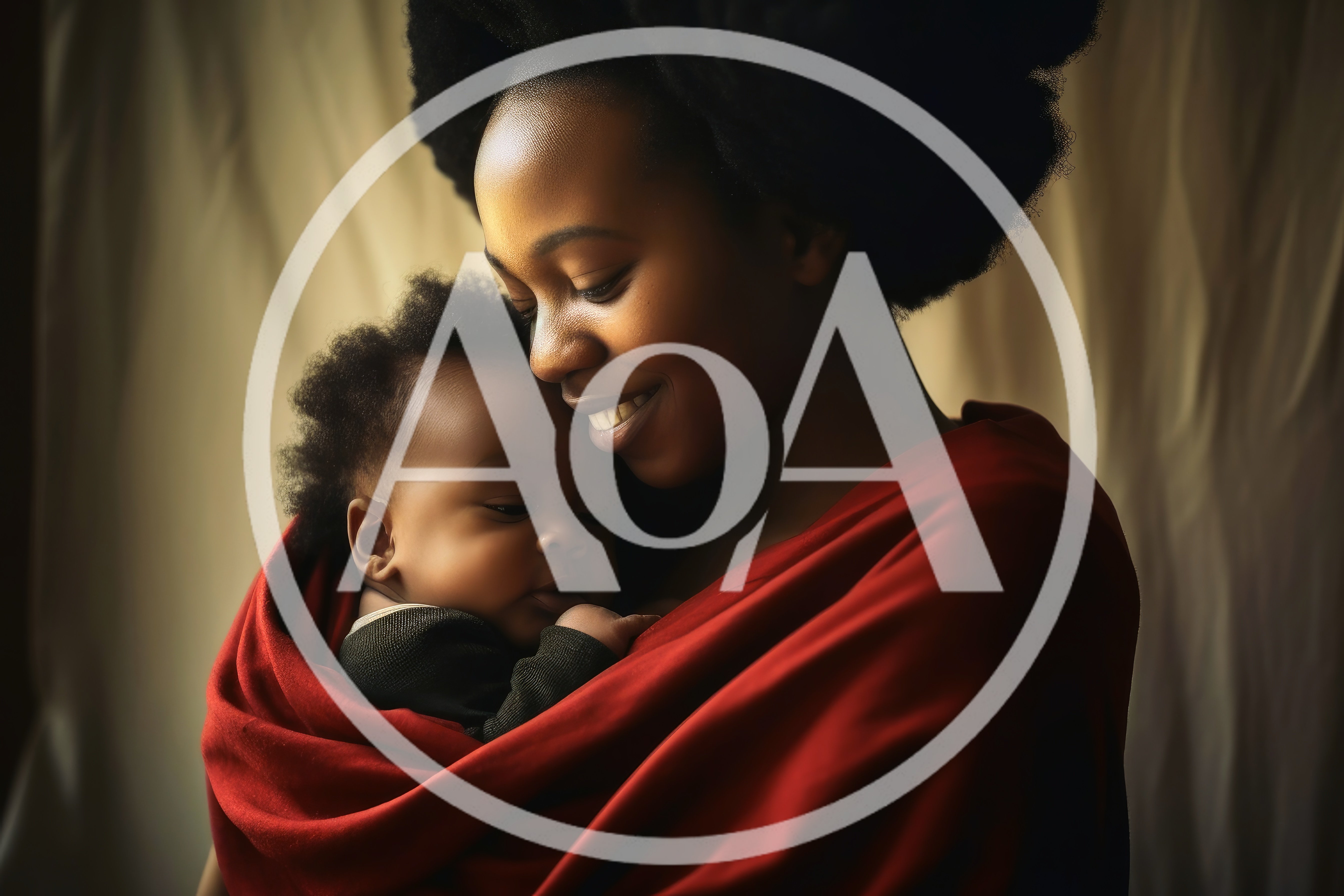 African Mother Holding Her Newborn Baby In Red Wrap