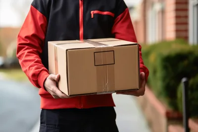 Delivery Person Holding A Cardboard Package