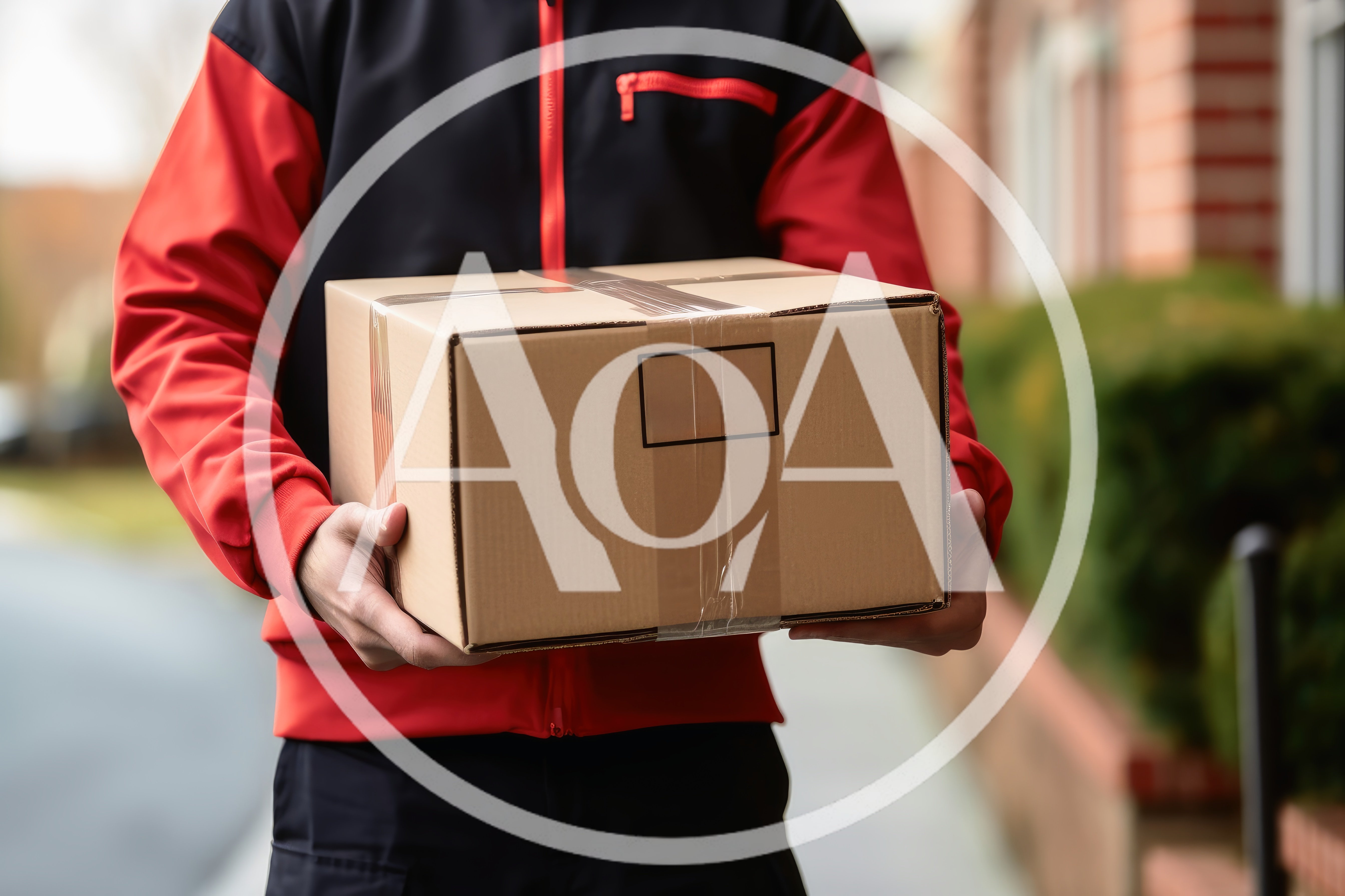 Delivery Person Holding A Cardboard Package