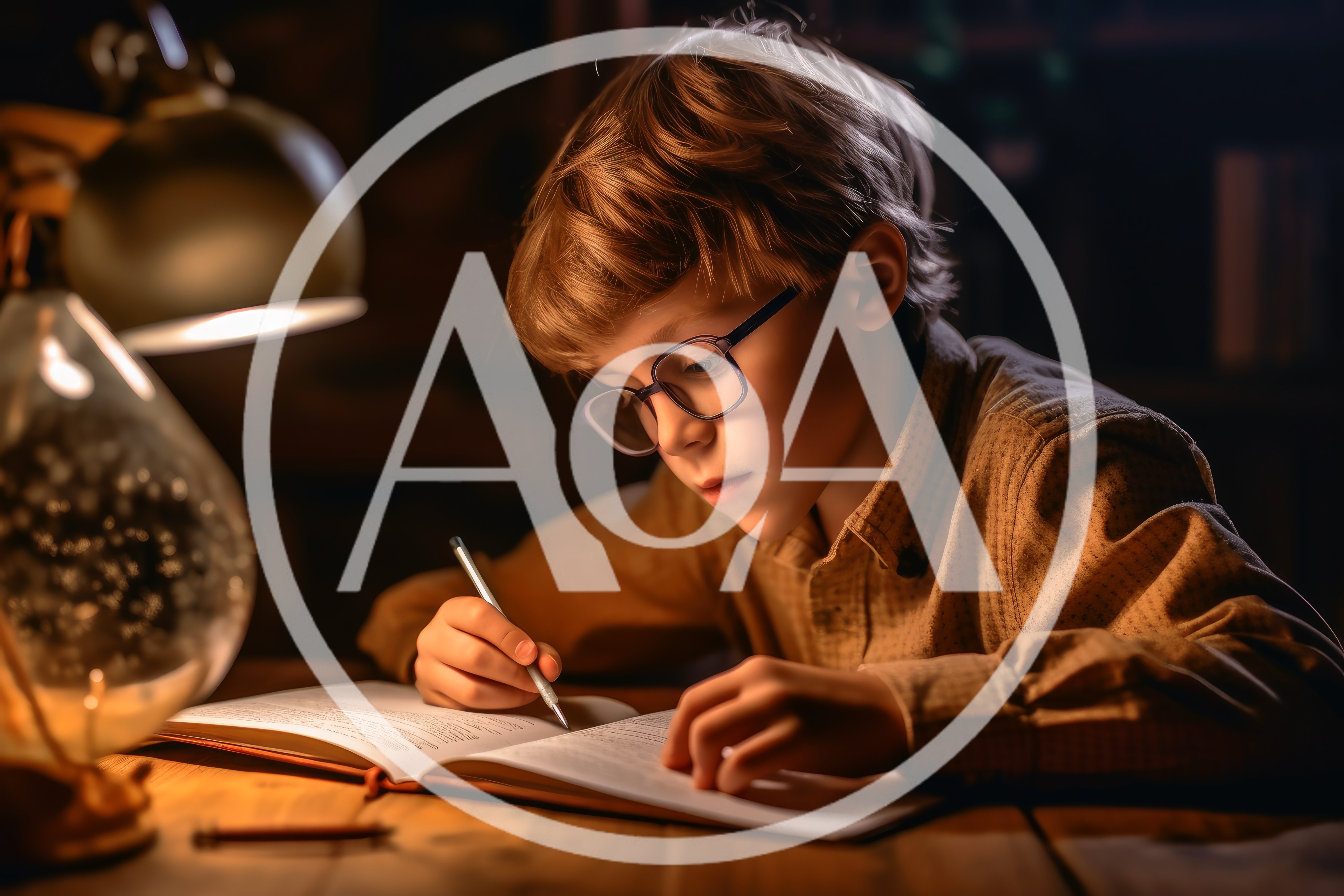 Young Boy Studying With A Desk Lamp