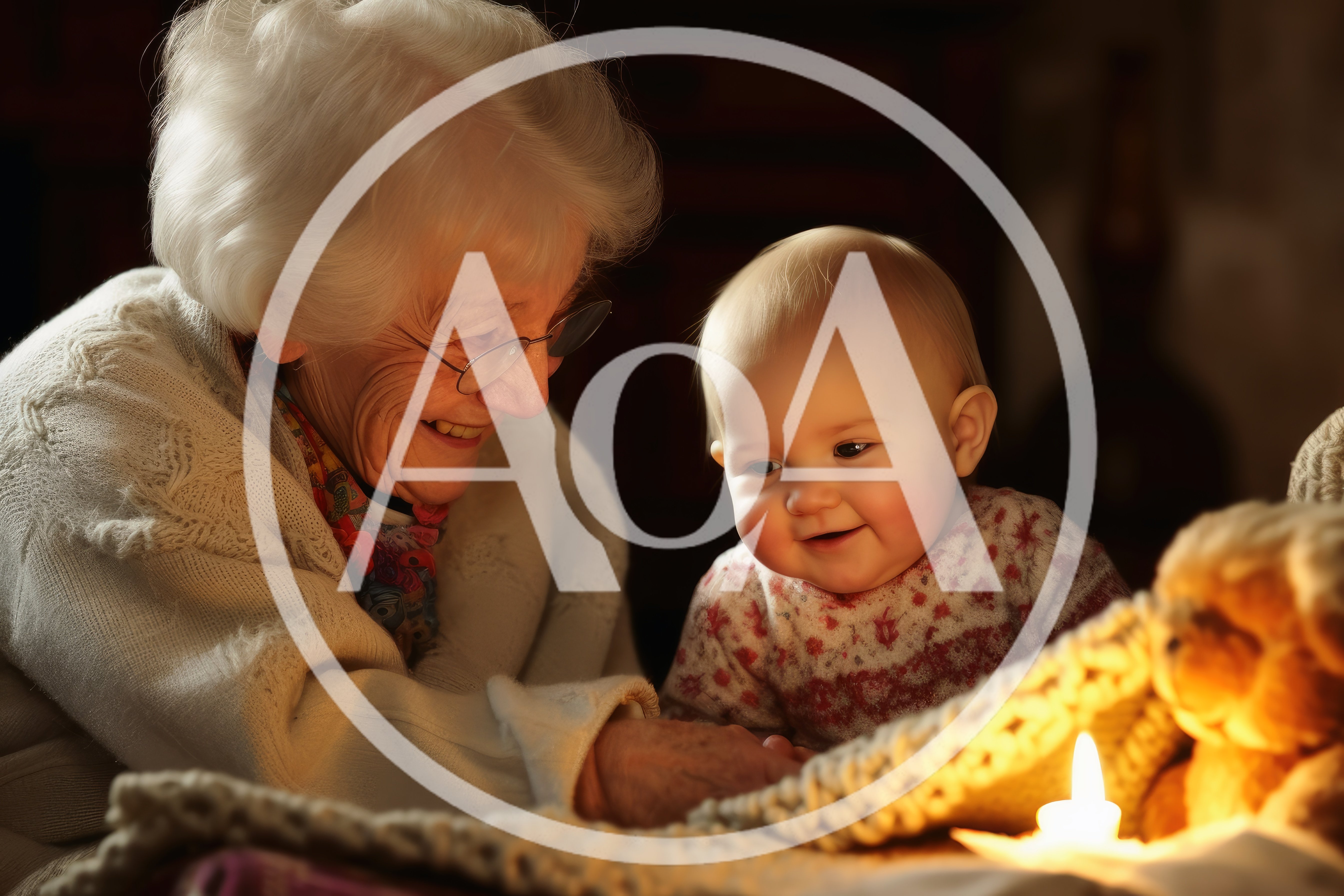 Elderly Woman And Baby Playing With Candlelight
