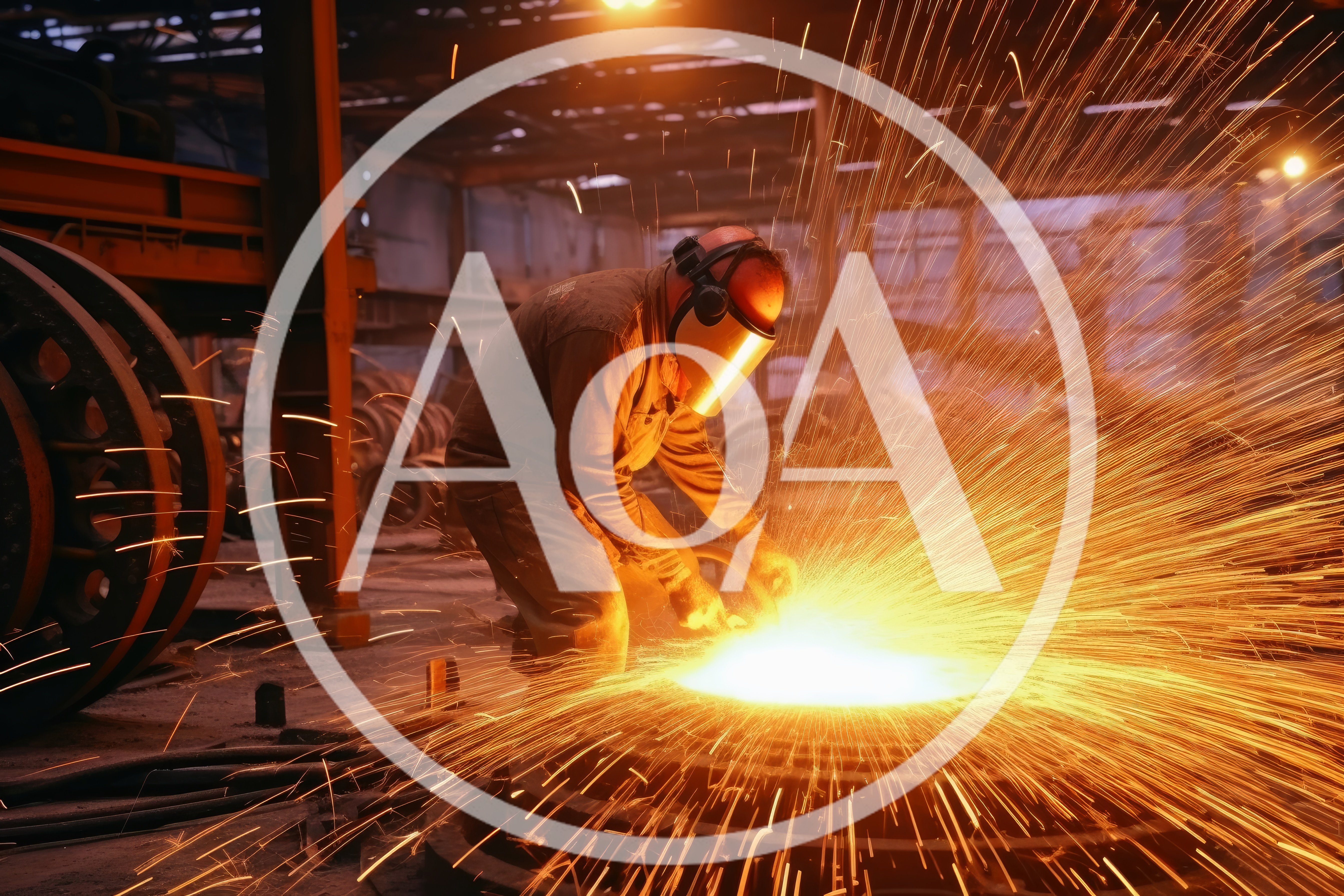 Industrial Metal Worker Grinding Steel With Sparks