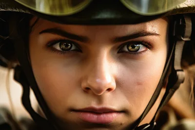 Close Up Portrait Of A Female Soldier