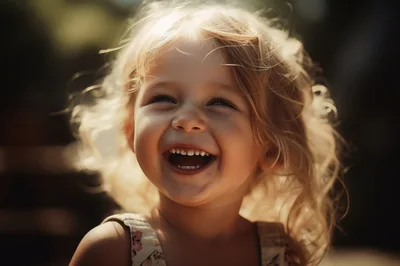 Happy Toddler Girl Laughing Outdoors In Sunlight