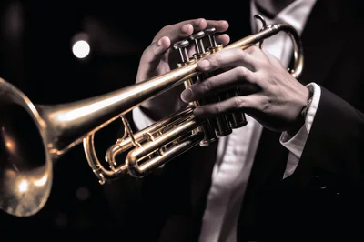 Professional Musician Playing A Golden Trumpet
