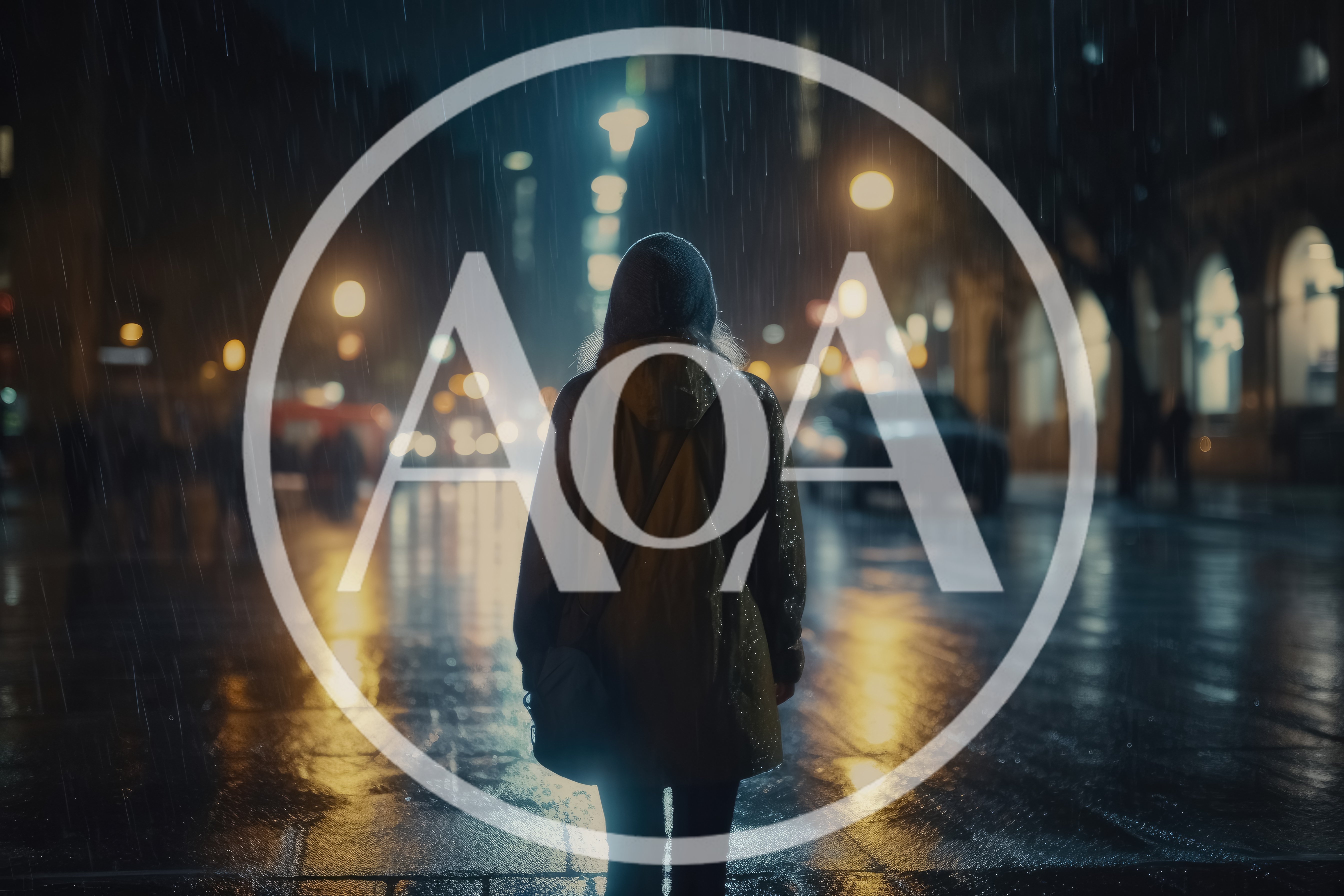 Person Standing Alone on Rainy City Street at Night
