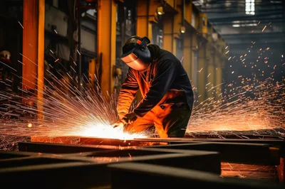 Industrial Metal Worker Grinding Steel In Factory