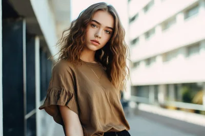 Portrait Of A Young Woman With Wavy Hair