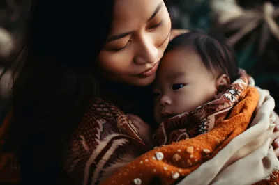 Tender Mother Holding Her Newborn Baby In Blanket