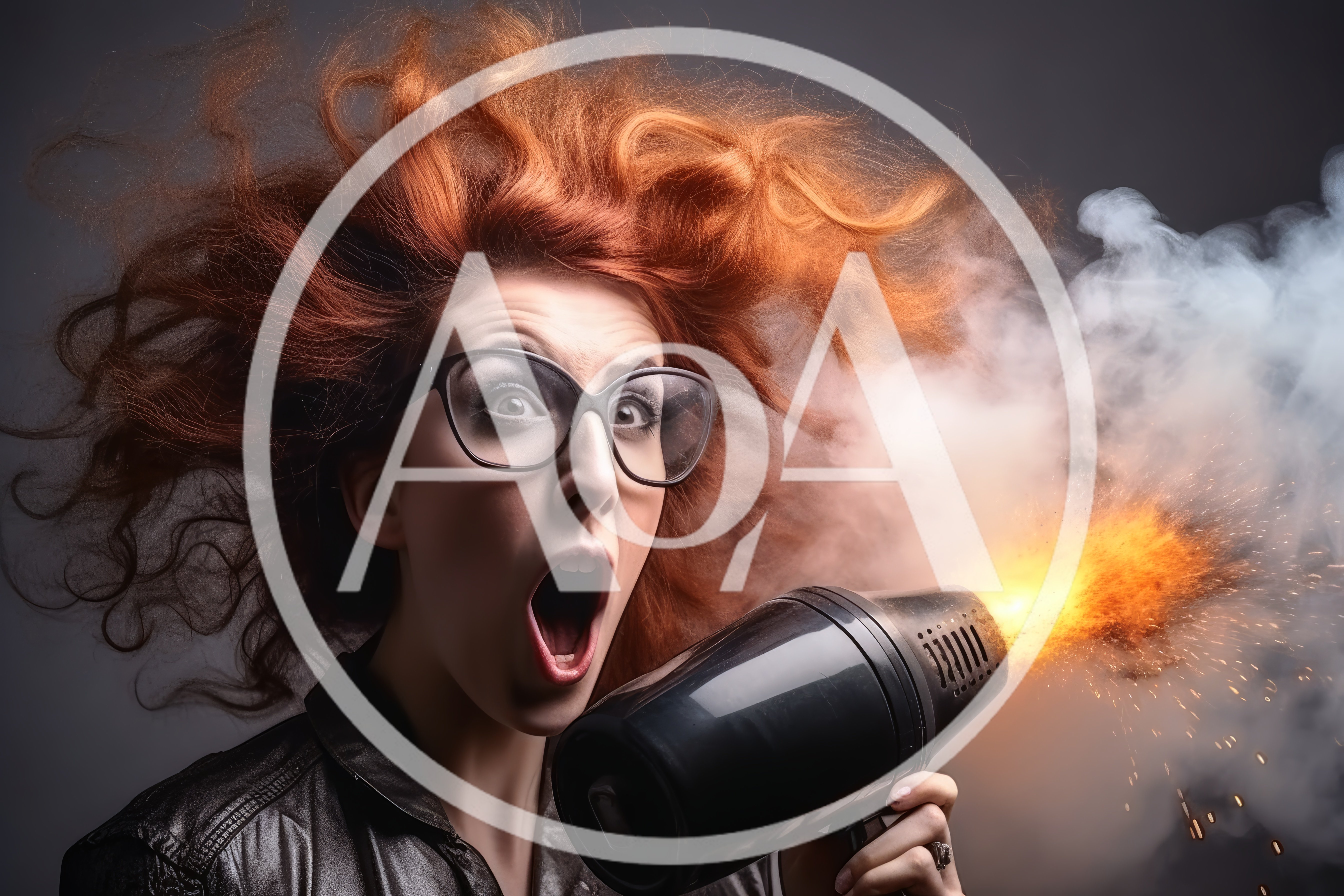 Shocked Woman With Exploding Hair Dryer