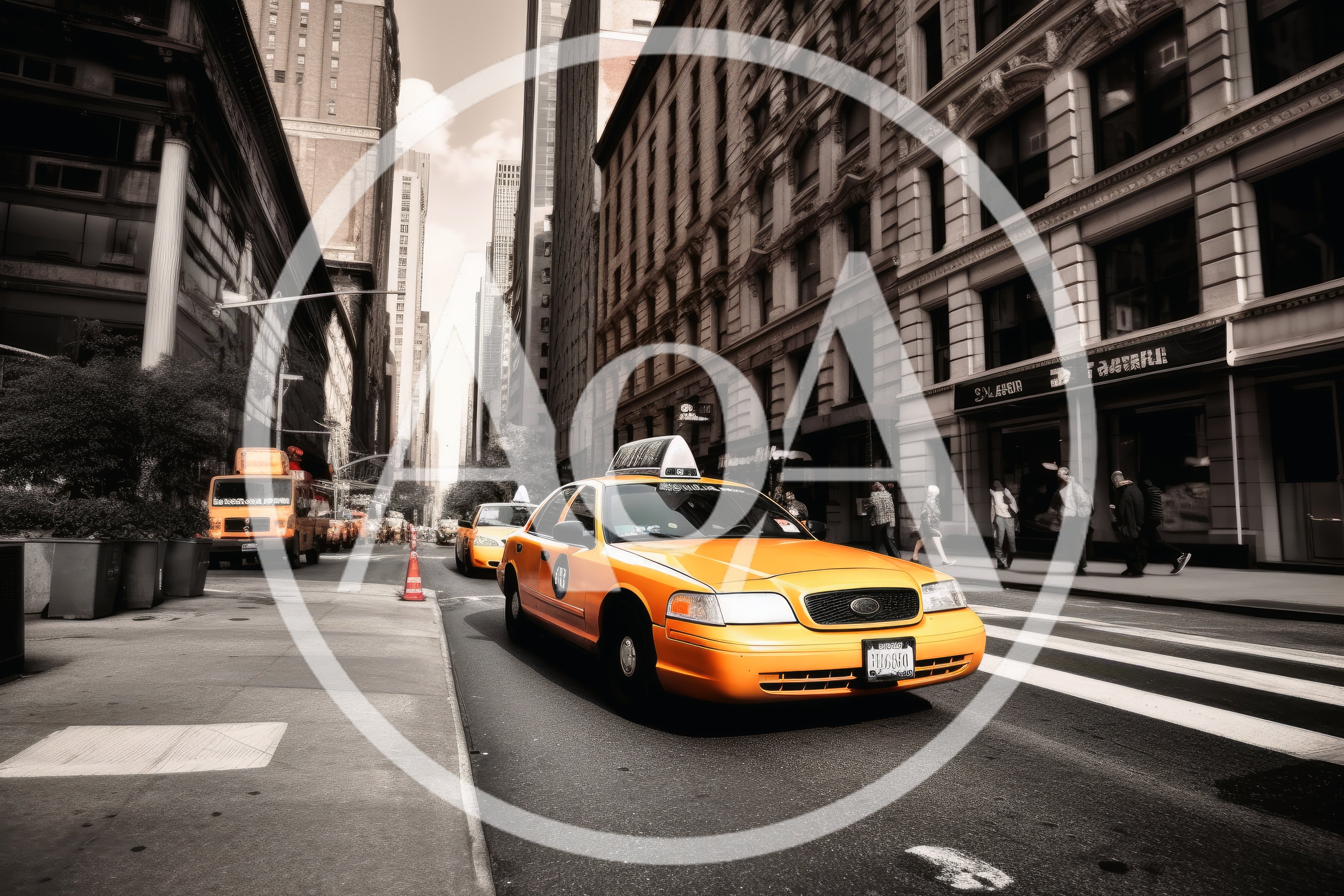 Yellow Taxi Cab Driving Down New York City Street
