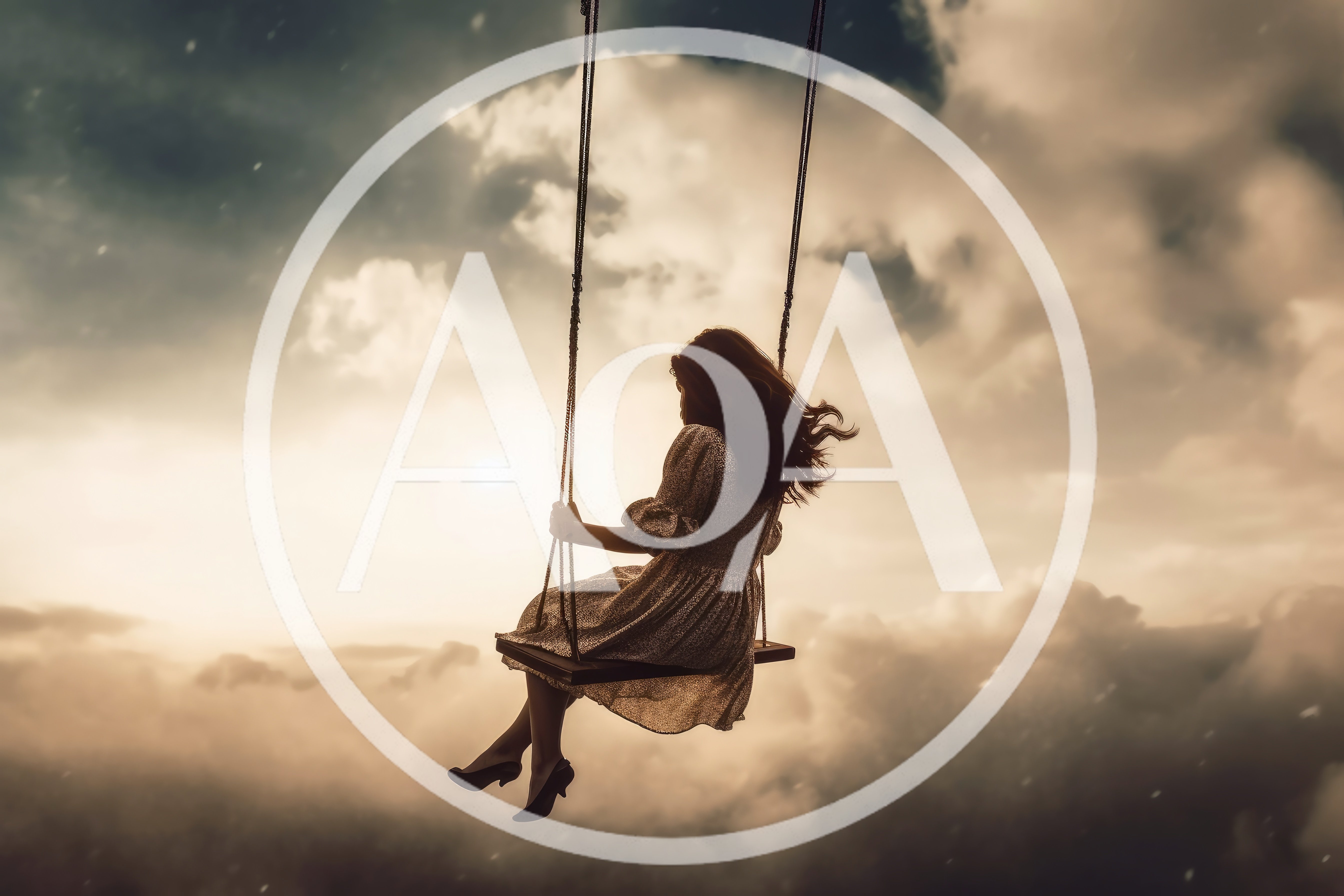 Woman Sitting On A Swing Above The Clouds