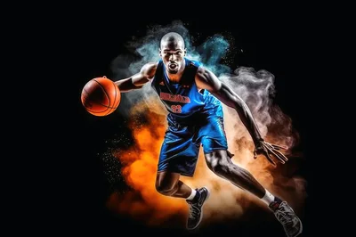 Basketball Player Dribbling With Dynamic Powder Explosion