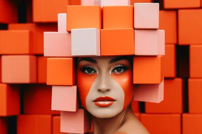 Portrait Of A Woman With Geometric Cube Hair