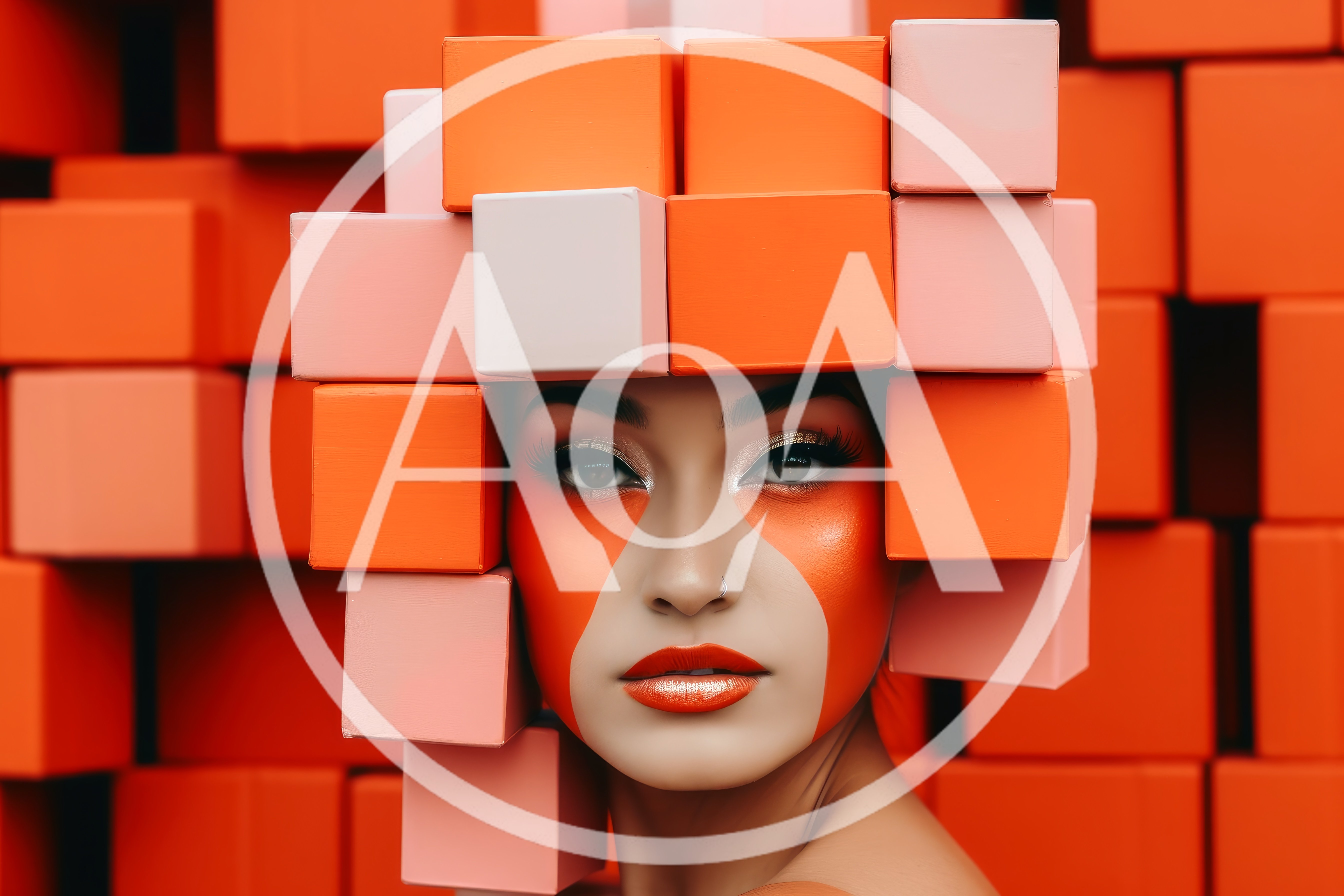 Portrait Of A Woman With Geometric Cube Hair