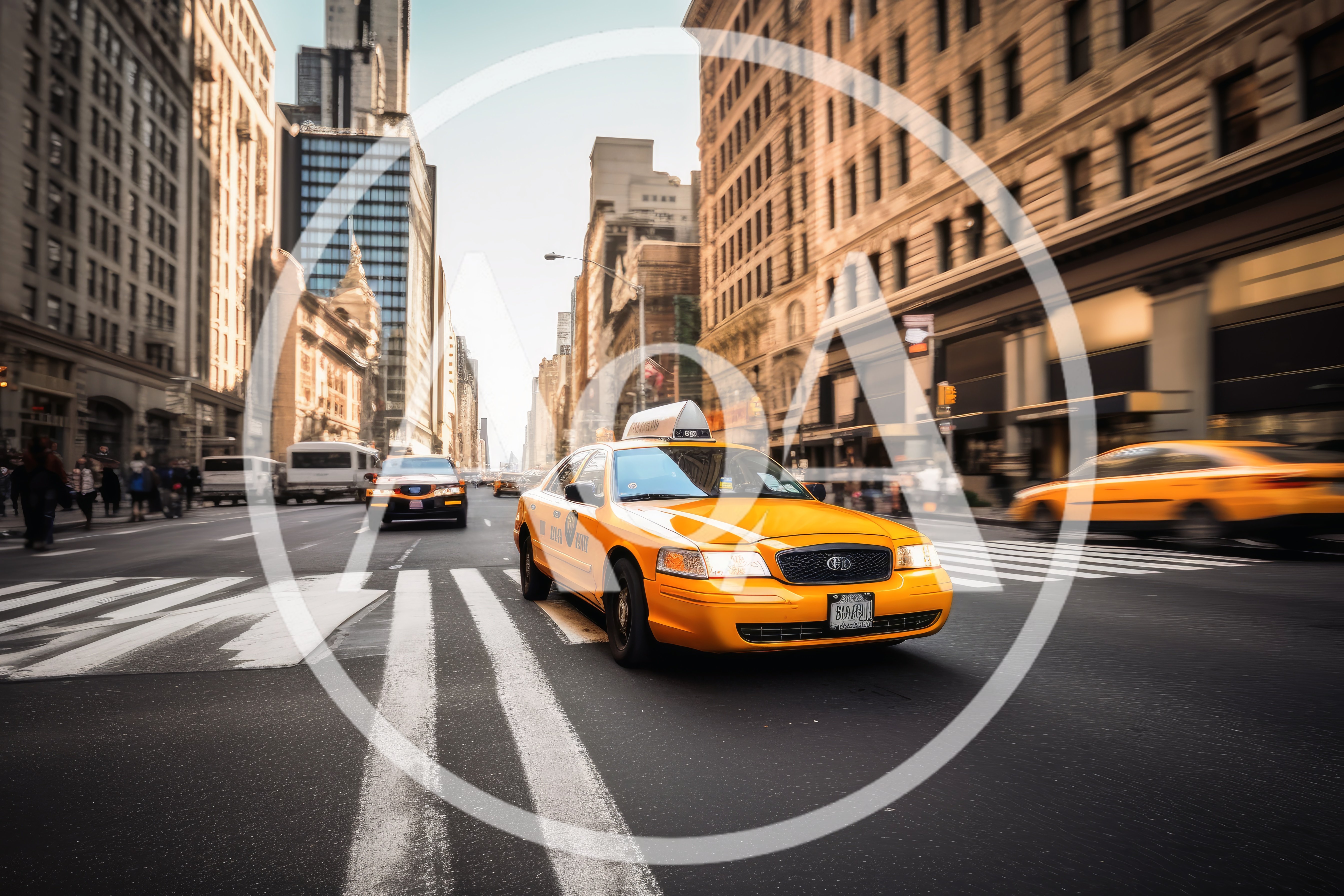 Yellow Taxi Cab Driving Through Busy New York City