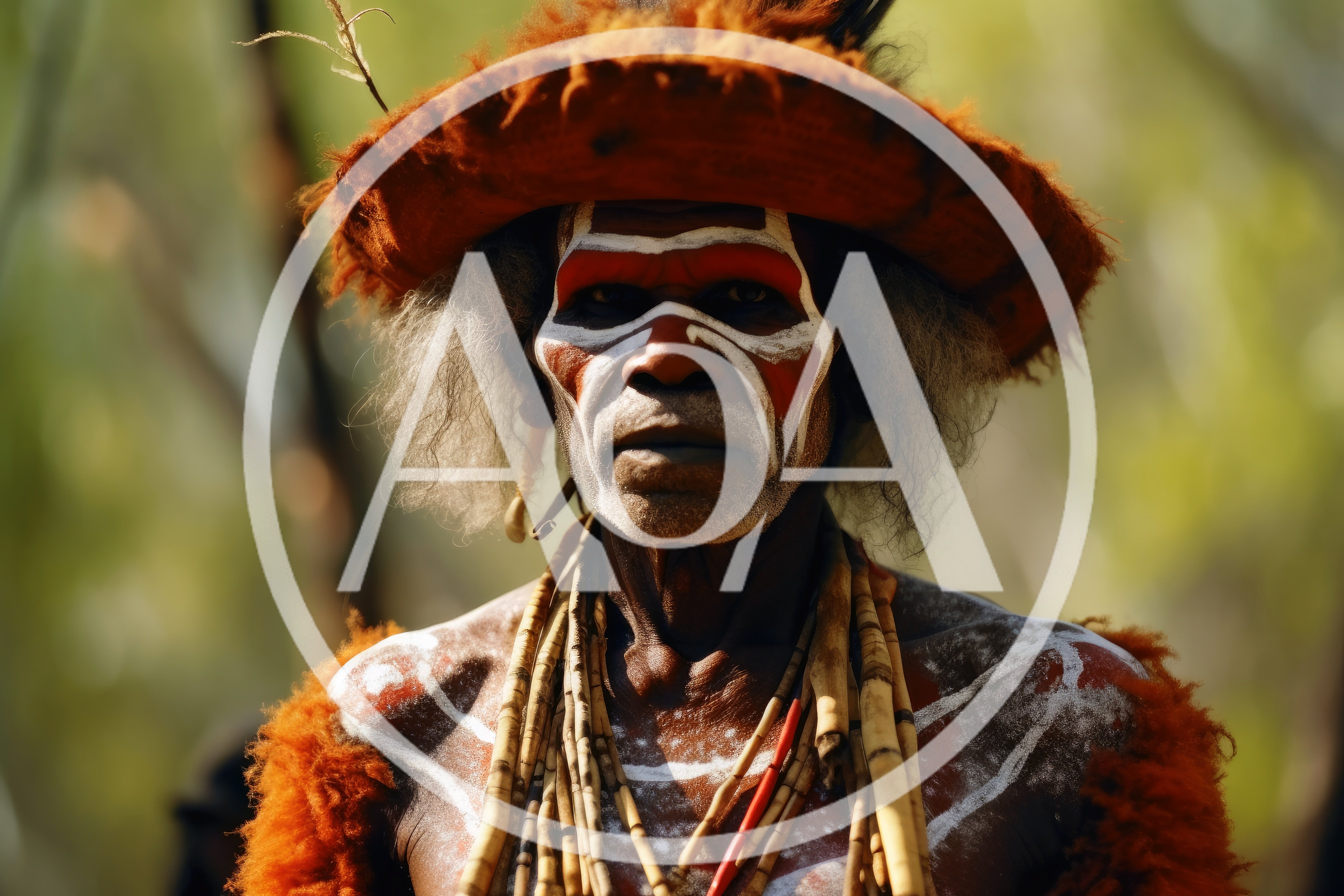 Indigenous Australian Elder With Traditional Ochre Body Paint
