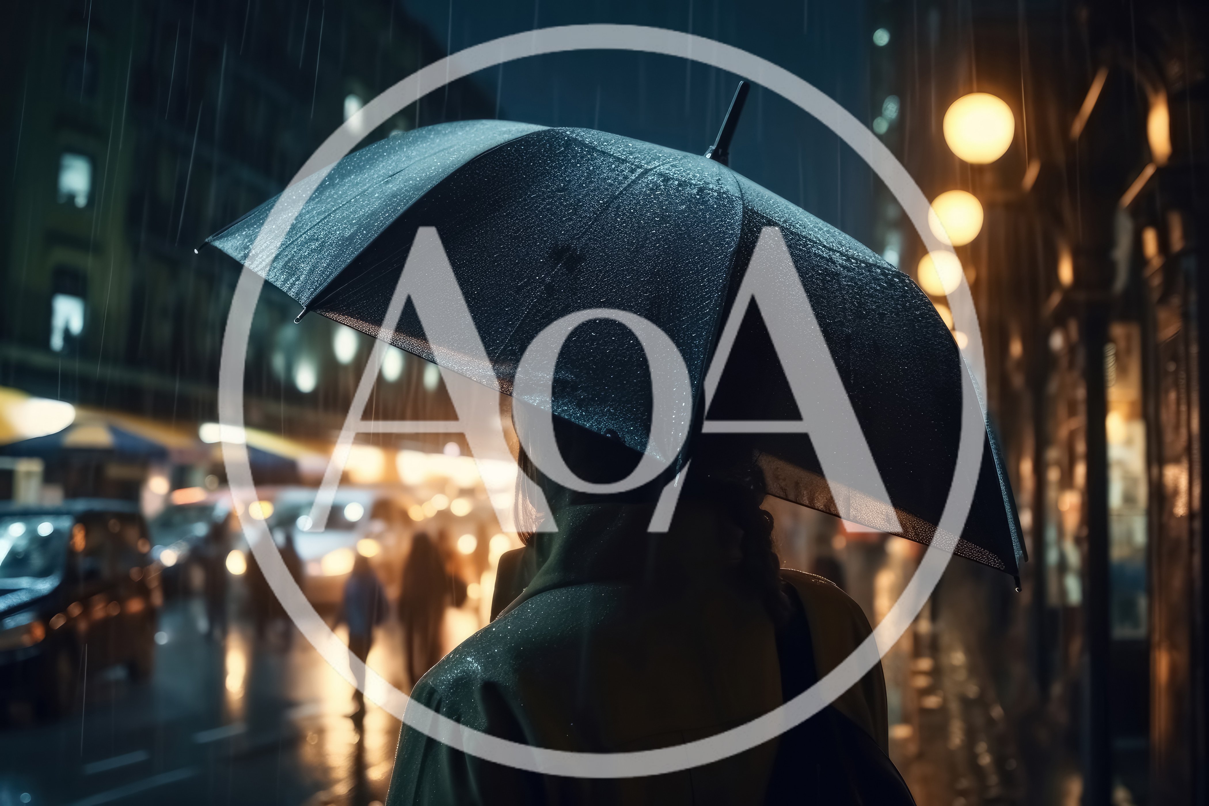 Person Walking Under Umbrella In Rainy City Night
