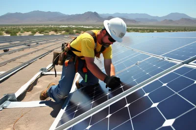 Solar Panel Technician Installing Photovoltaic Modules