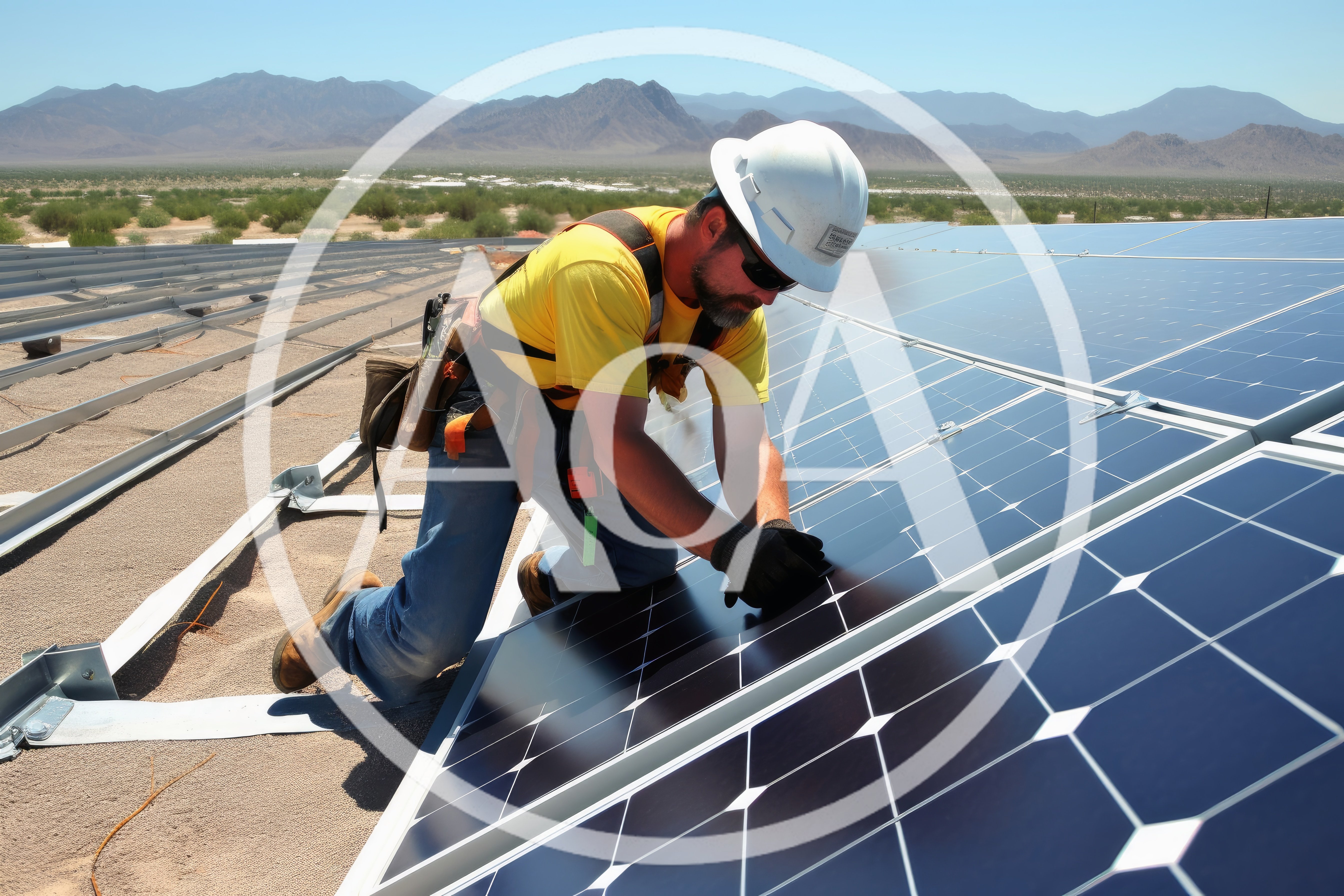 Solar Panel Technician Installing Photovoltaic Modules