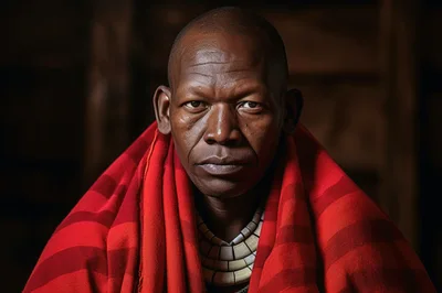 Portrait Of A Maasai Man In Traditional Red Shuka