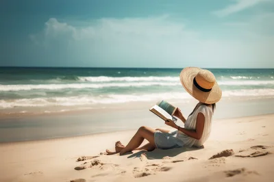 Woman Reading A Book On A Sunny Beach