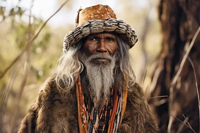 Elderly Indigenous Man Wearing Traditional Fur Garments