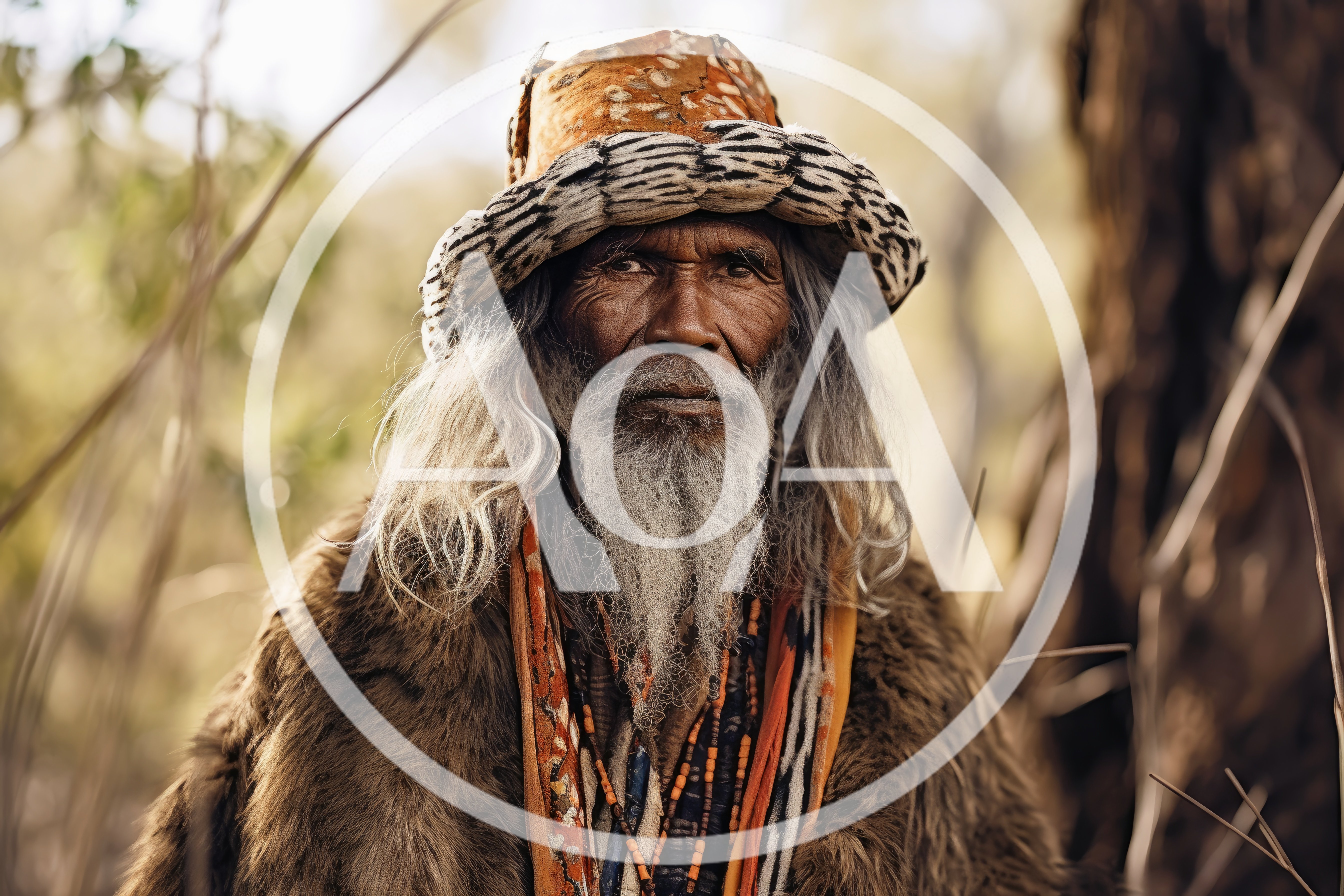 Elderly Indigenous Man Wearing Traditional Fur Garments