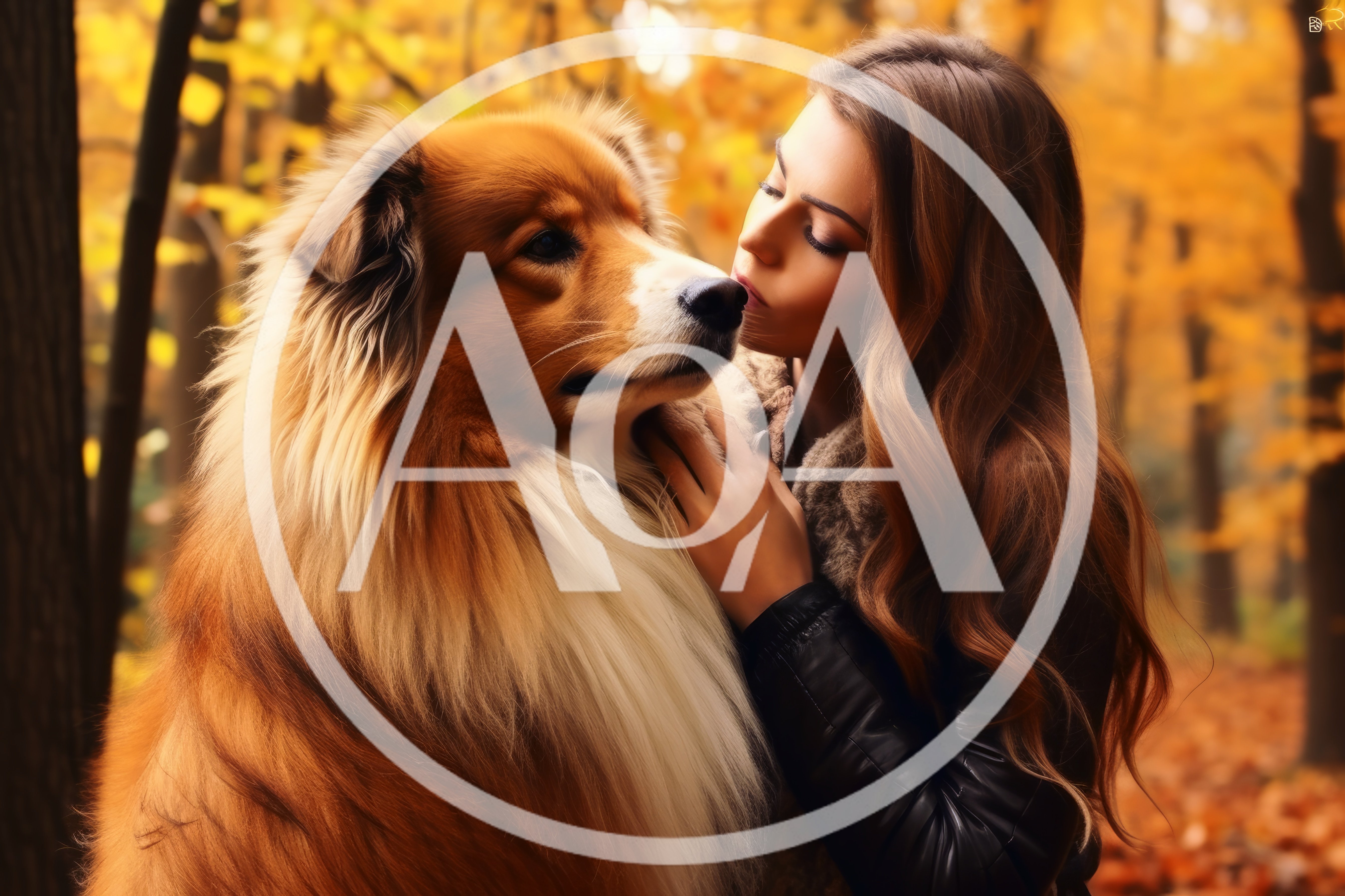Young Woman Affectionately Nuzzling Her Large Fluffy Dog