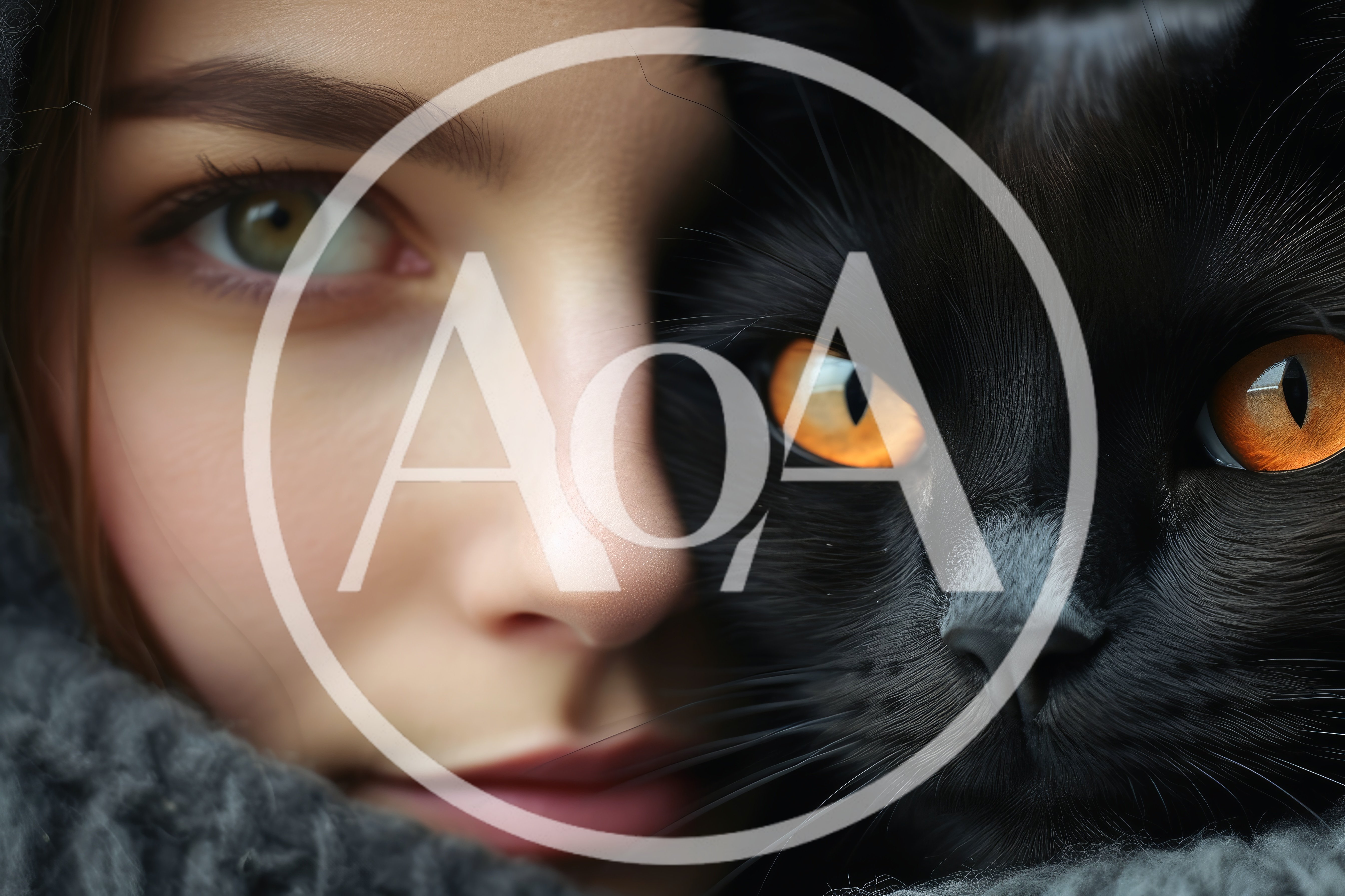 Close Up Portrait Of A Woman And Black Cat