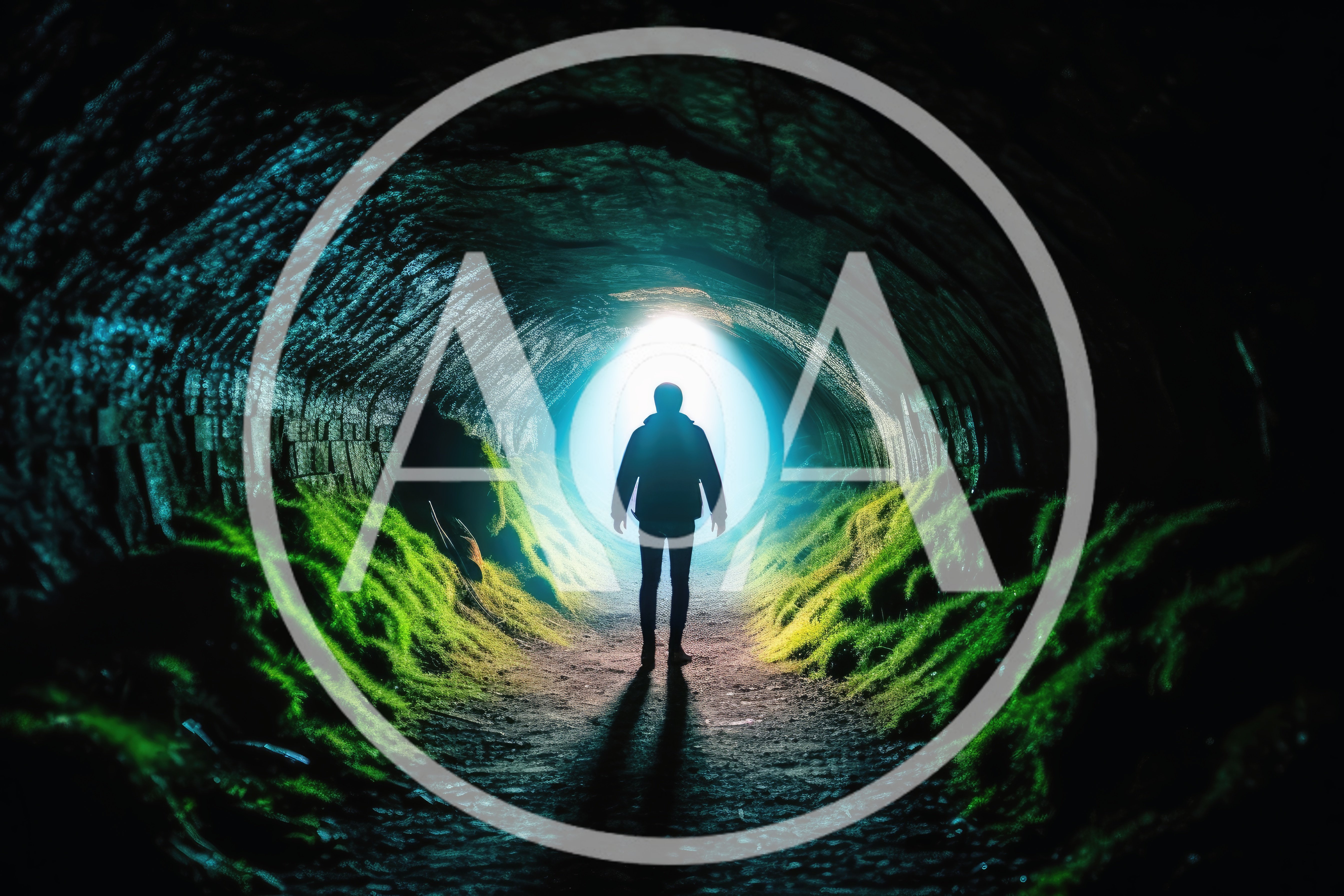 Silhouette Of A Person Standing In A Mossy Tunnel
