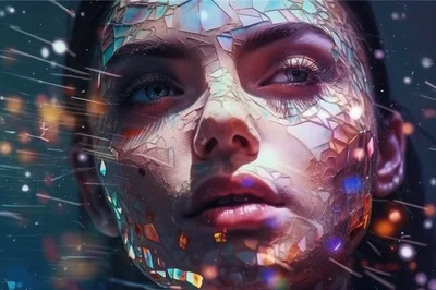 Surreal Portrait Of Woman With Shattered Glass Face