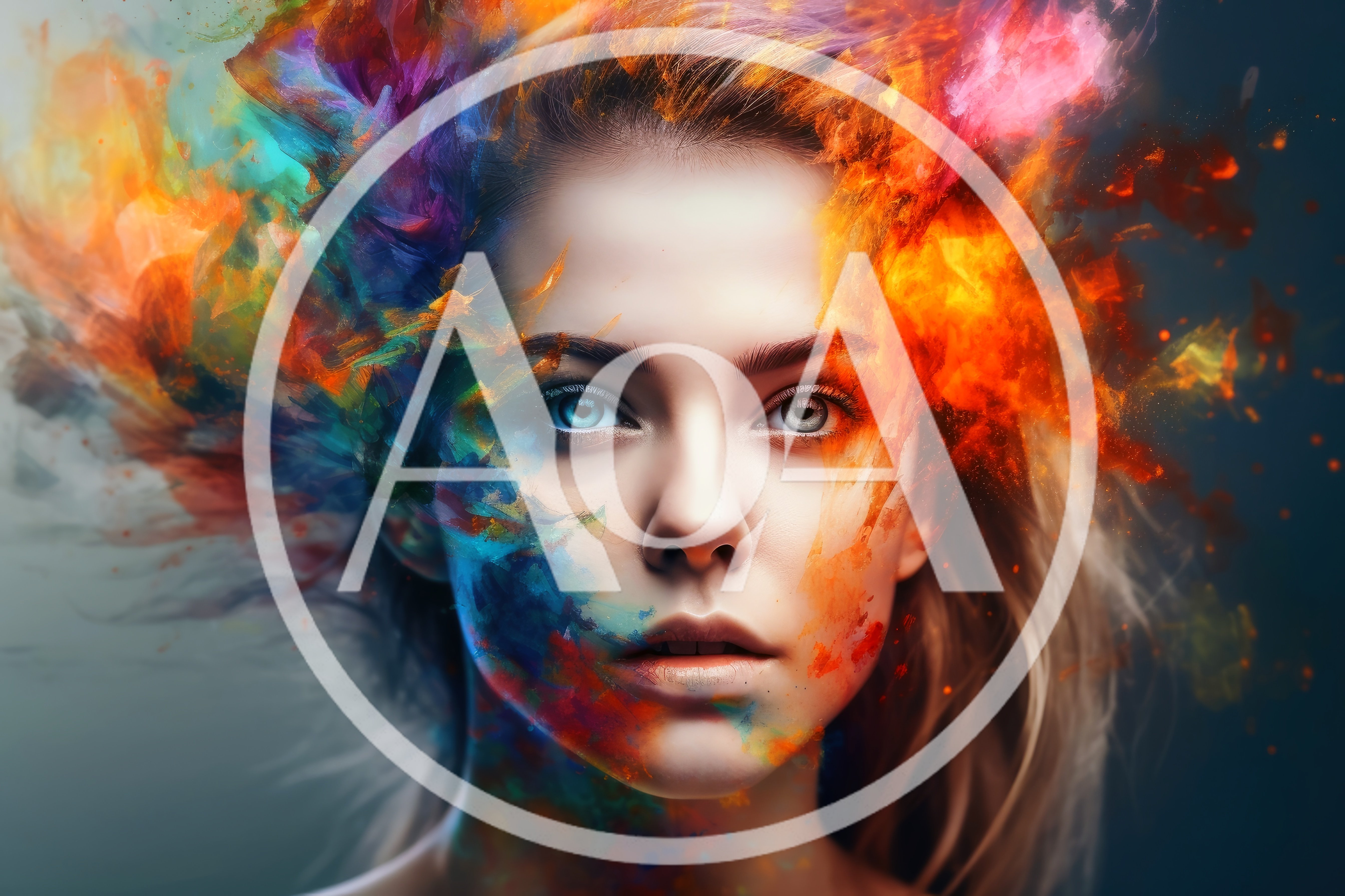 Portrait Of A Woman With Abstract Colorful Paint Splashes