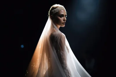 Elegant Bride Wearing A Sparkling Veil And Headpiece