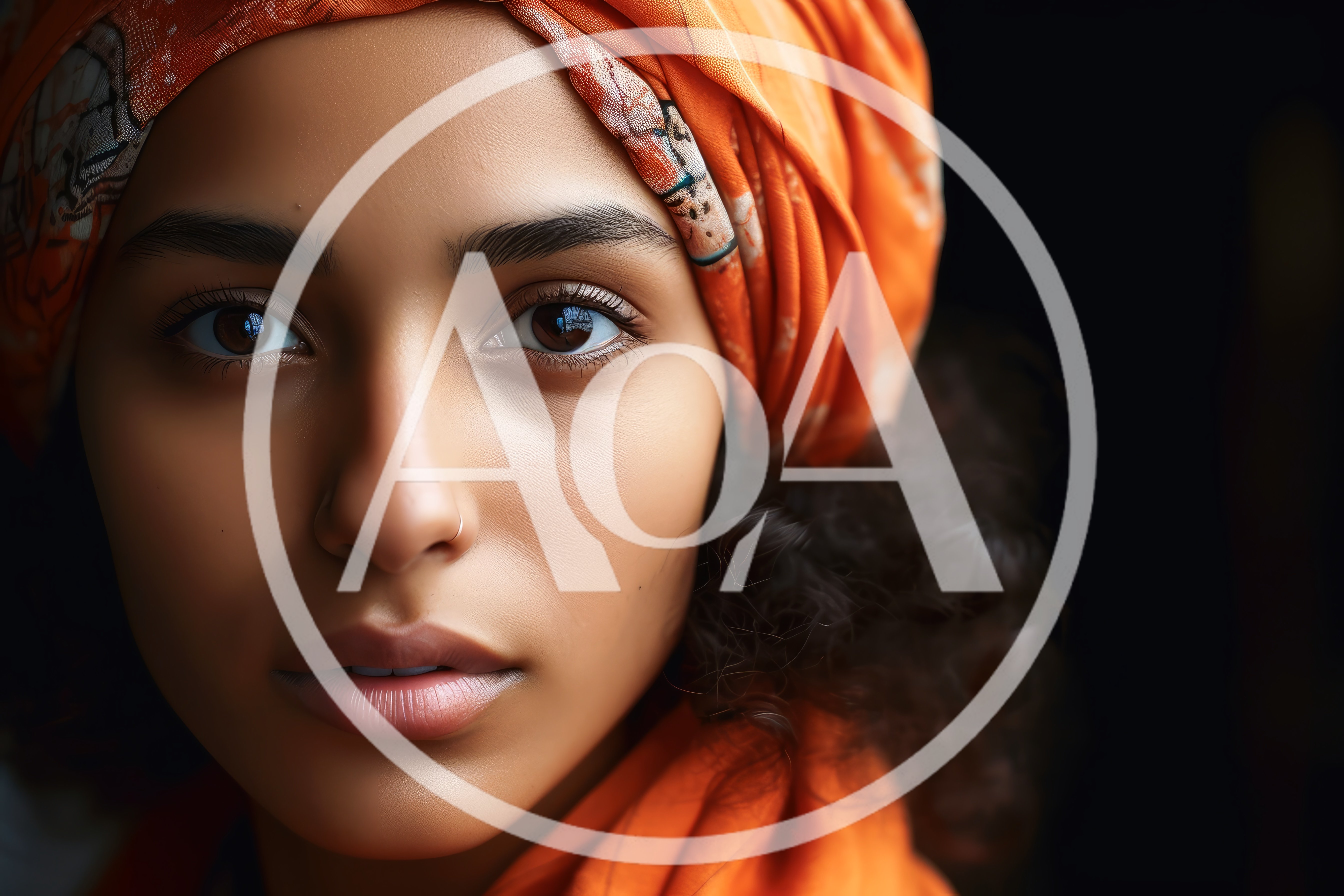 Portrait Of A Young Woman Wearing An Orange Headscarf