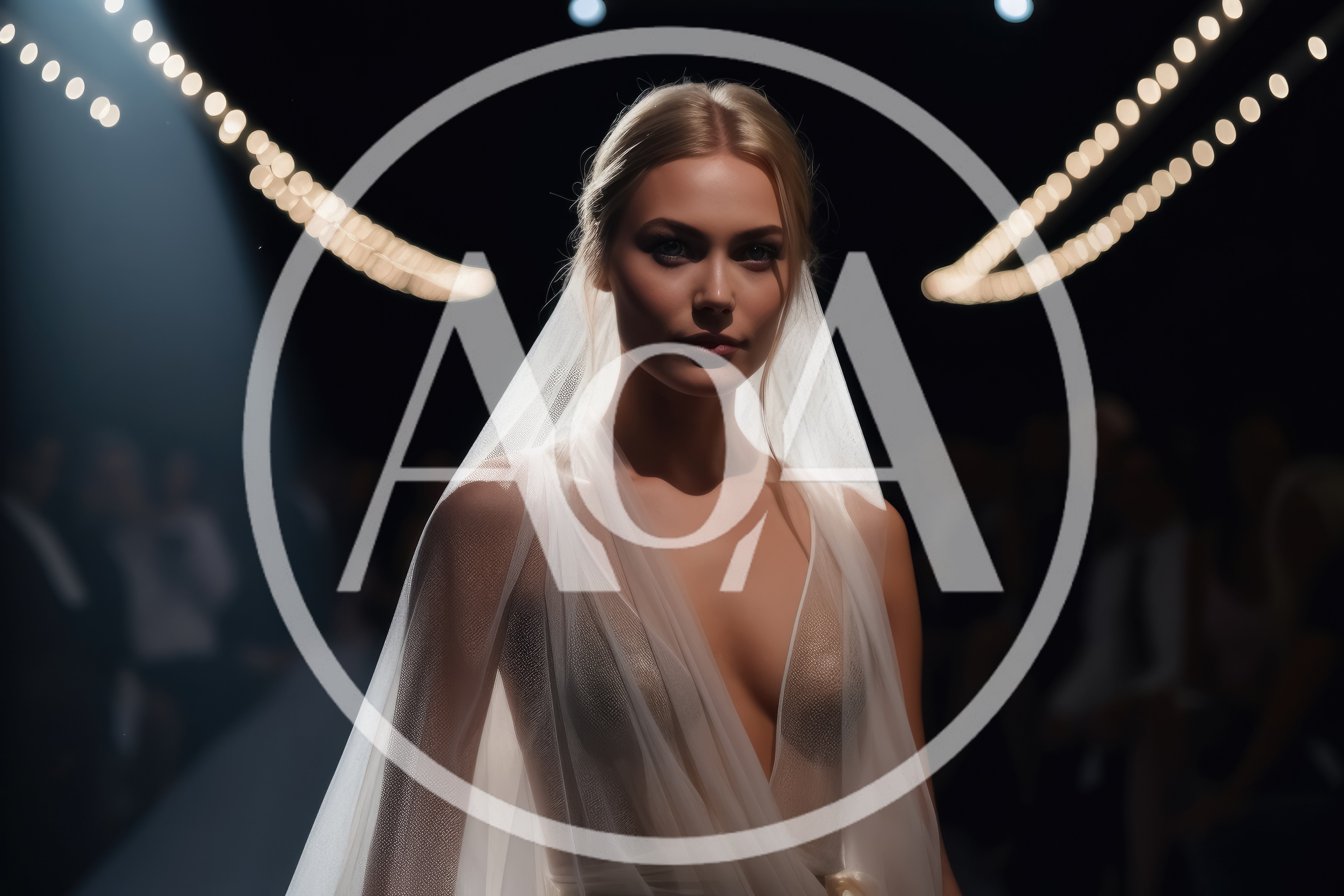 Blonde Model Wearing Sheer Wedding Dress On Runway