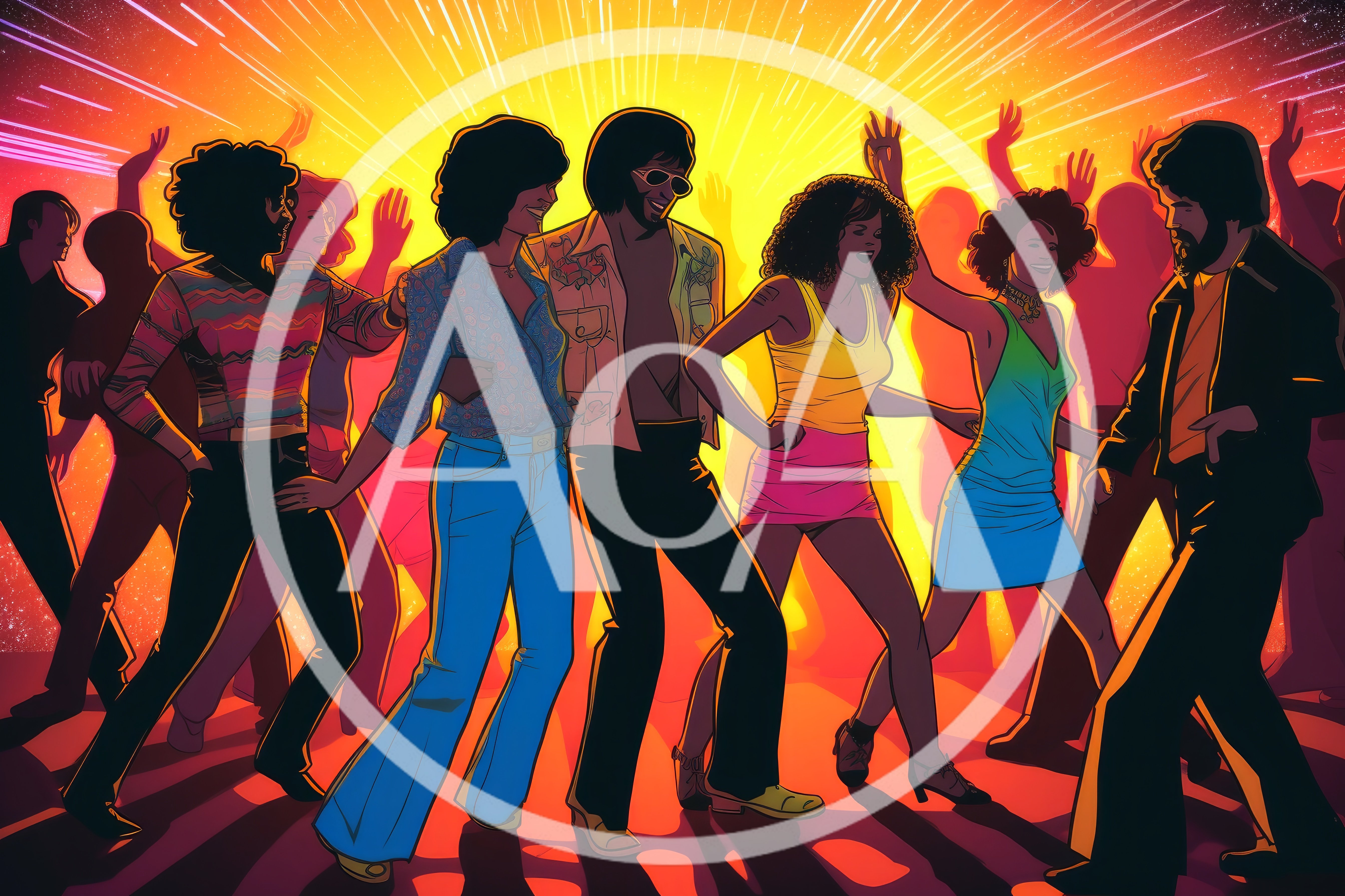 Group Of People Dancing At A Retro Disco Party