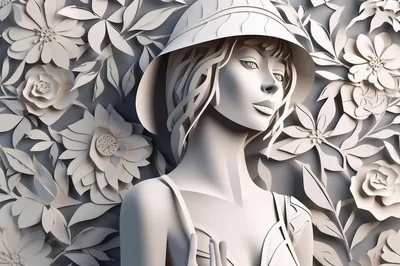 Stylized 3D Portrait Of A Woman With Floral Background