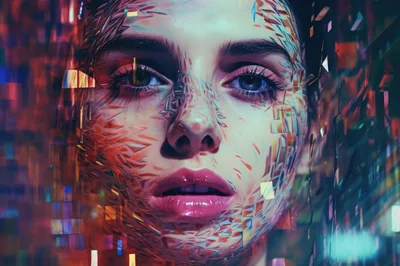 Digital Glitch Portrait Of A Woman