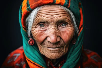 Portrait Of An Elderly Woman With Traditional Headscarf