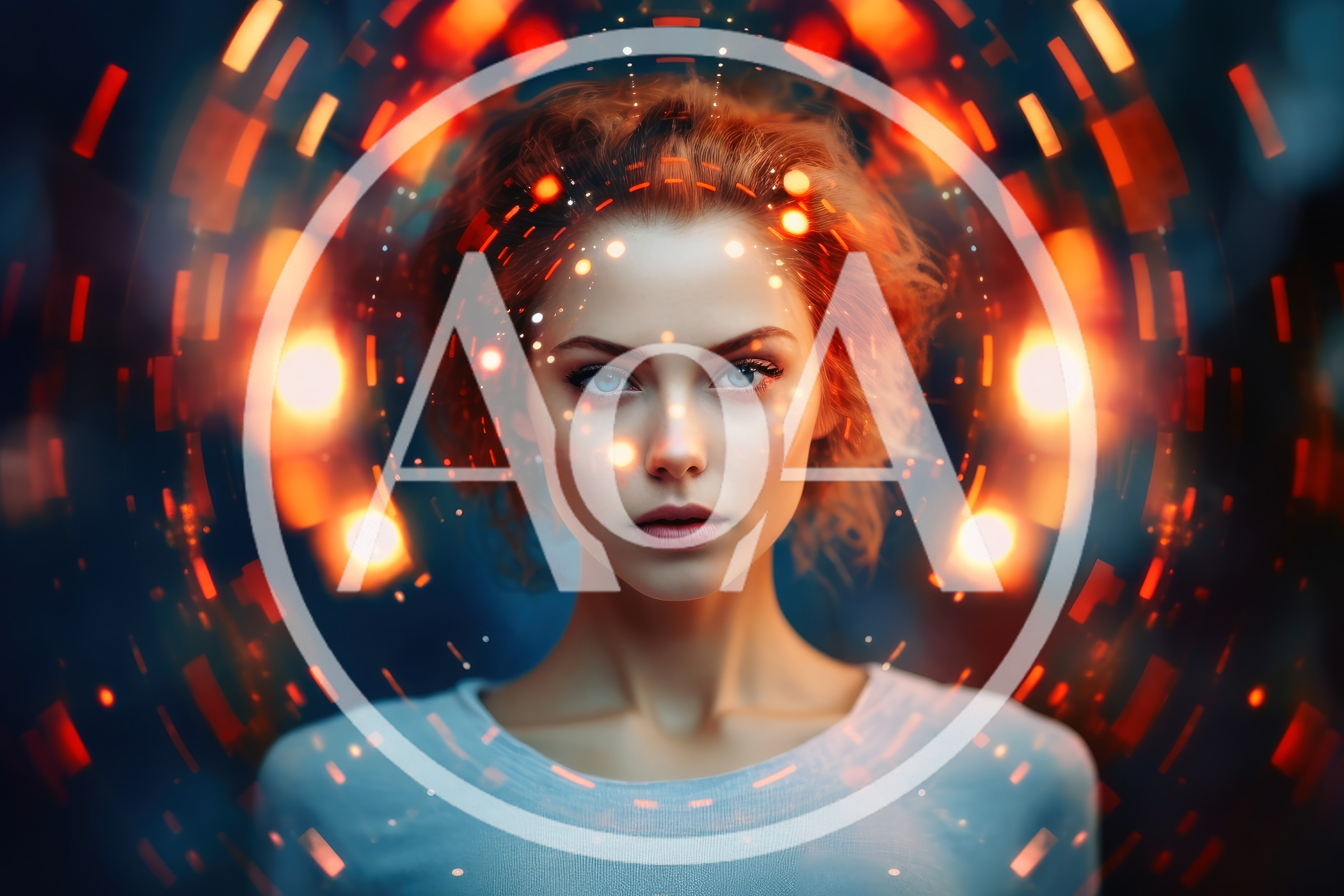 Portrait Of A Woman With Digital Holographic Interface