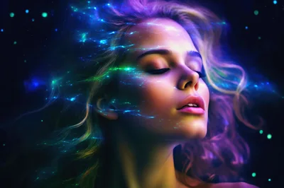 Ethereal Woman With Cosmic Energy And Glowing Stardust