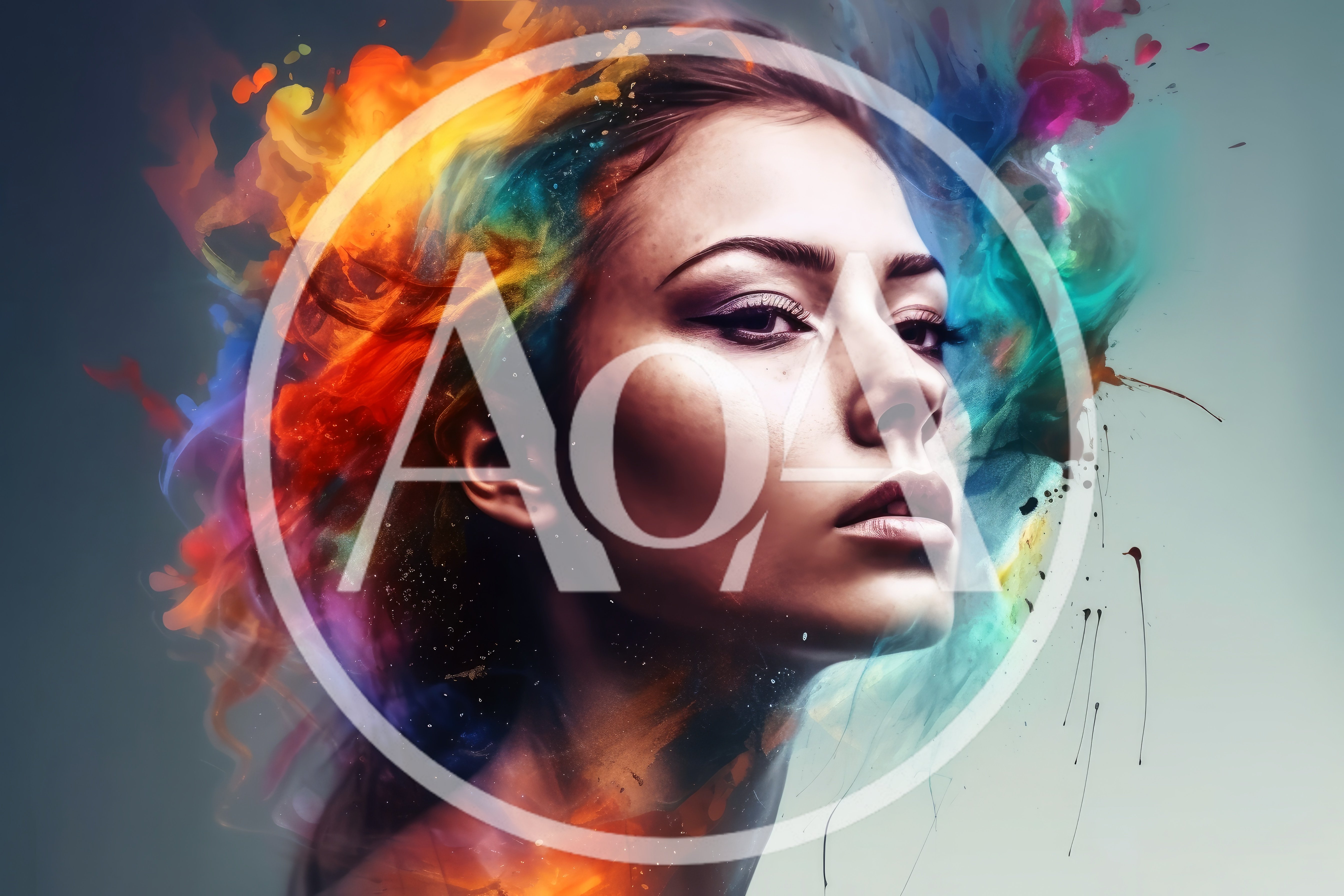 Portrait Of A Woman With Abstract Colorful Paint Splashes