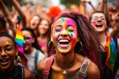 Diverse Group Celebrating at a Vibrant Pride Parade