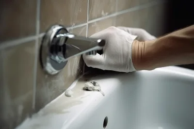 Professional Plumber Repairing Bathroom Sink Faucet