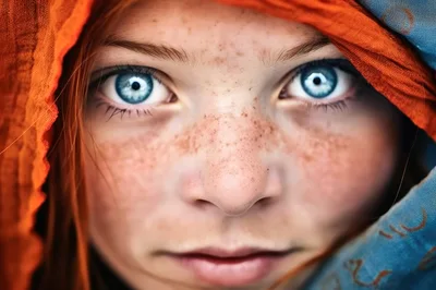 Close Up Portrait Of A Young Girl With Blue Eyes